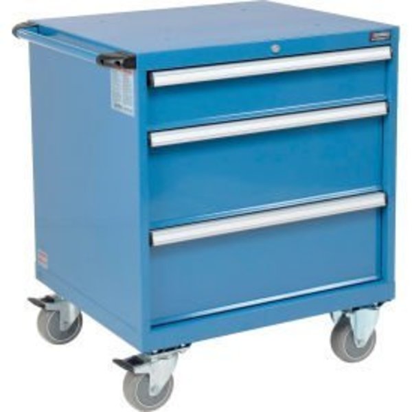Global Equipment Mobile Modular Drawer Cabinet, 3 Drawers, w/Lock, 30"Wx27"Dx37"H, Blue 298446BL-Kit